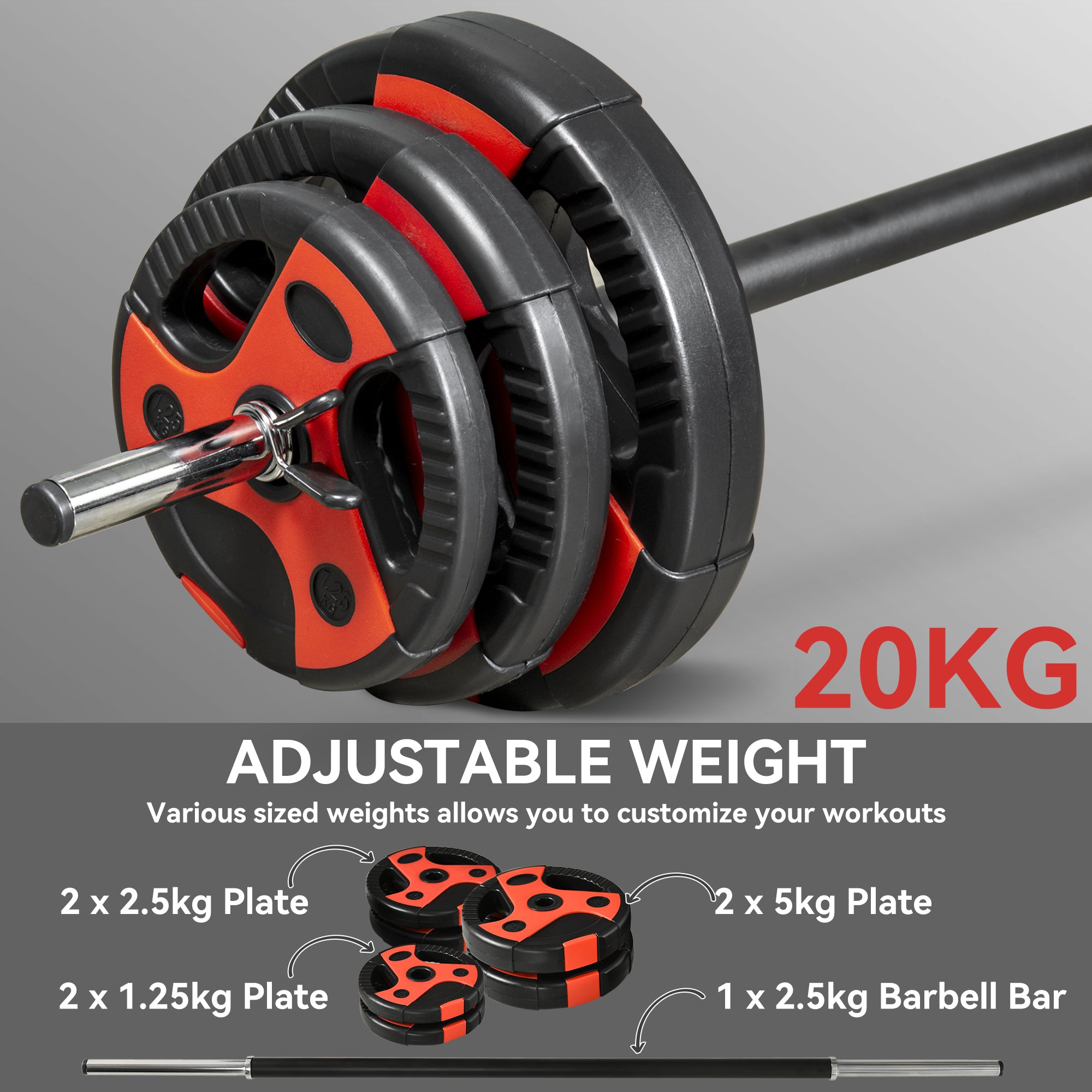 20kg Adjustable Barbell Weights Set For Home Gym