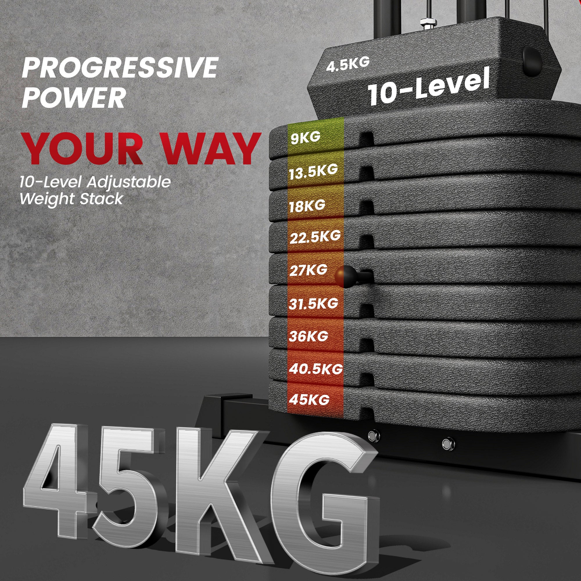 Weights Machine, Multi Gym With 45kg Weight Stack, Compact Home Gym Leg Press Machine For Full Body Training